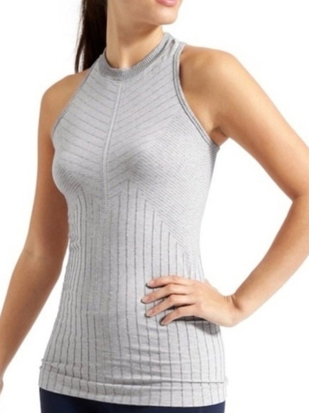Athleta Light Gray Racerback Ribbed High-Neck Tank Top Medium